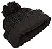 Newhattan Women's Cable Knitted Fleece Lined Pom Pom Beanie Hat with Hair Tie. (Black)