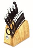 KitchenAid KA1PB16N Cooks Series 16-piece Cutlery Set with Traditional Natural Block, Black Handles