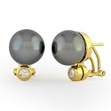 11mm Black Tahitian Pearl and Diamond Earrings (.25 tcw)