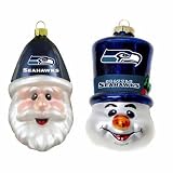 Seattle Seahawks Santa Cap and Top Hat Snowman Ornaments