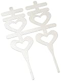 Weddingstar Stylized Hearts Brushed Silver Asian Double Happiness Cake Top