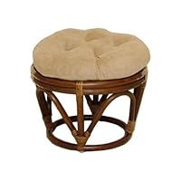 Rattan Papasan Footstool with Microsuede Cushion