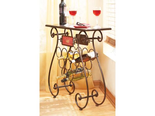 WINE winery iron CONSOLE TABLE rack holder WOOD TOP new