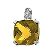 14K White Gold Citrine and Diamond Pendant