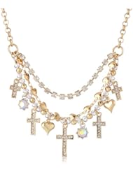 Betsey Johnson "Iconic Summer Metallics" Cross Necklace, 19"