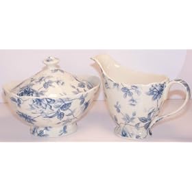 Click here to buy Blue Rose Toile Fine Porcelain Creamer and Sugar Bowl Set by ChinaFind.