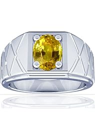 14K White Gold Oval Cut Yellow Sapphire Solitaire Ring