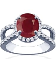 18K White Gold Cushion Cut Ruby Ring With Sidestones