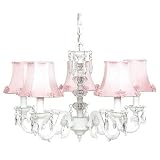 Glass Turret 5 Light Chandelier with Pearl Burst Pink Shade