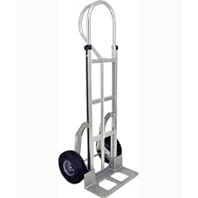 RWM Casters Aluminum Fixed Hand Truck with Vertical Loop Handle and Aluminum Center Strap, Pneumatic Wheels, Extruded Aluminum Nose Plate, 500 lbs Load Capacity, 53" Height, 18" Width x 9" Depth