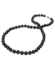 HinsonGayle Premium Handpicked Genuine Japanese Akoya 6.5-7.0mm Black Cultured Pearl Necklace (14k White Gold, 18")