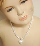 Short Chain White Simulated Pearl Necklace with Crystals and Cubic Zirconia Heart Pendant and...
