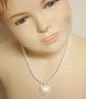 Short Chain White Simulated Pearl Necklace with Crystals and Cubic Zirconia Heart Pendant and Matching Earrings for Girls