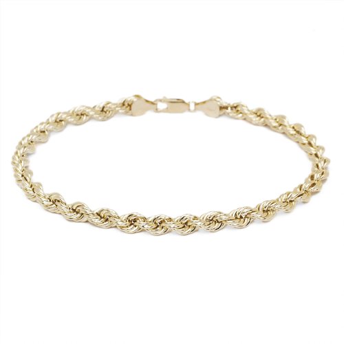 Hollow Rope Chain Bracelet and Anklet for Men & Women Yellow Gold - 10k - 2mm (All Sizes)