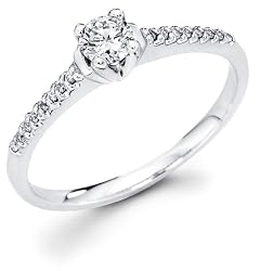 Size - 9 - 14k White Gold Solitaire Round Diamond Engagement Ring w/ Micro Pave Set Diamond Side Stones (1/3 cttw, 1/4 ct Center, G-H Color, SI1 Clarity)