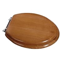LDR 050 1750CP Elongated Wood Toilet Seat with Chrome Hinges, Oak