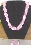 Sj10, Twist Strand Fine Fushia Color Bead Necklace with Matching Ear Ring for Women and Teens