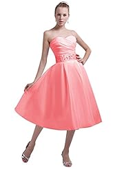 Satin Tea Length Sweetheart Beaded Homecoming Dress/Prom Dress/Wedding Dress 