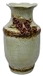 Pale Light Green Crackle Flower Vase with Roses - Hand Glazed Ceramic