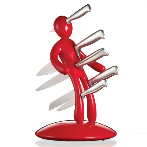 The Ex 5-Piece Knife Set with Unique Red Holder Designed By Raffaele Iannello