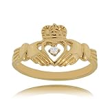 Claddaugh Ring - Diamond 10K Gold - Celtic Wedding Band