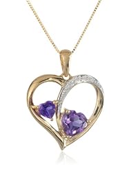 Sterling Silver with Yellow Gold Plating Amethyst and Diamond-Accented Heart Pendant Necklace, 18"