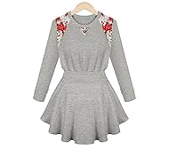 Spring Floral Print Long Sleeves Flared-Skirt Cotton  Dress