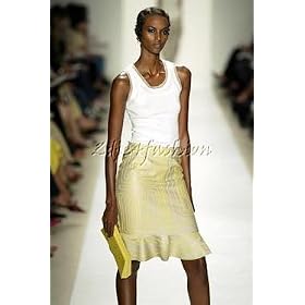 Click here to buy $2890 New CAROLINA HERRERA Tan Yellow Trim Skirt 12 by Carolina Herrera.