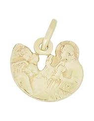 14k Yellow Gold, Baptism Christening Puffed Pendant Charm 15mm Wide