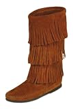 Minnetonka Calf Hi 3-Layer Fringe Boot in Black