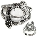 316L CASTING STAINLESS STEEL 2 SNAKES AROUND A CRYSTAL BALL RING WIDTH: 22mm