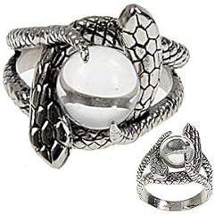 316L CASTING STAINLESS STEEL 2 SNAKES AROUND A CRYSTAL BALL RING WIDTH: 22mm