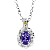 0.46 Ct Blue Oval Tanzanite and Canary Diamond Argentium Silver Pendant