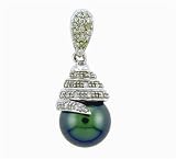 Ladies 0.17ct Diamond and 10mm Tahitian Pearl Spiral Pendant
