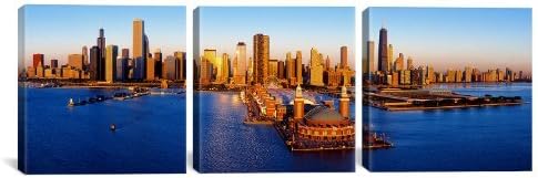 Fashion Stylish 3-Piece Sunrise at Navy Pier Lake Michigan, Chicago, Cook County, Illinois, USA by Panoramic Images Canvas Art Print, 48 by 16-Inch
