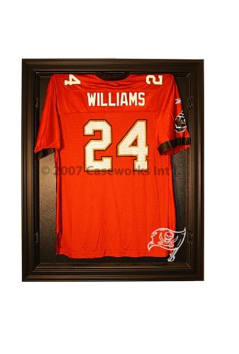 Tampa Bay Buccaneers Football Jersey Display Case Cabinet Style with Black Finish Frame