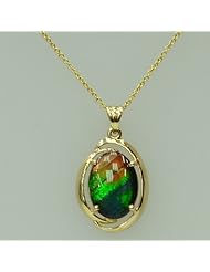 14kt Yellow Gold Ammolite Pendant with 16" Gold Chain