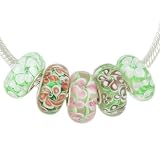 Flower Garden Set of 5 Solid Sterling Core Murano Glass Floral Beads for European Charm Bracelet