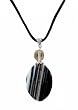 Necklace - N10 - Genuine Semi Precious Gemstone on Black Silky Satin Cord - Oval Shape ~ Black Striped Agate