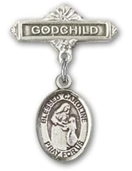 Sterling Silver Baby Badge with Blessed Caroline Gerhardinger Charm and Godchild Badge Pin