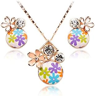 Funny One Lovely Flower Colourful Polymer Clay Crystal Handmade Unique Necklace Earrings Sets