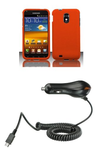 Samsung Galaxy S II Epic 4G Touch (Sprint) Premium Combo Pack - Halloween Orange Rubberized Shield Hard Case Cover + Atom LED Keychain Light + Car Charger