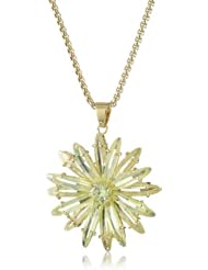 CZ by Kenneth Jay Lane "Garden" Rhodium-Plated Flower Burst Green Cubic Zirconia Pendant Necklace