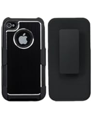 Wireless: iPhone 4S Case, iPhone 4 Case, iSee Case (TM) Luxury Hybrid Dual Layer Chrome Brushed Aluminum Metal Full Cover Holster Case with Locking Belt Swivel Clip Stand for Apple iPhone 4 4S (4S-Hybrid Metal Holster Black+Stylus) - iSee Case