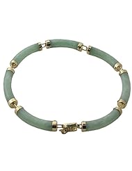Light Green Jade Curved Bar Single-Row Bracelet, 14k Gold