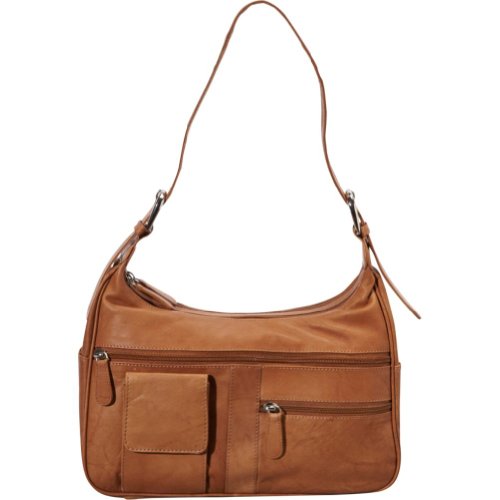 R & R Collections Double Top Zip Leather Hobo (BLACK)