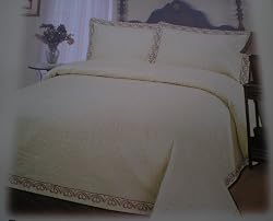 Beige Queen Size 3pcs 100% Cotton Pure 300 Thread Count Oversize Fully Quilted Embroidery Bedspreads /