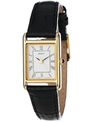 Seiko Womens SXGN42 Gold-Tone and Black Leather Strap Watch