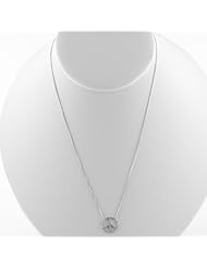 14 Karat White Gold Cubic Zirconia Sideways Peace Sign Adjustable Necklace (18 inch)