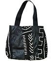 Large Hand Painted Black Mudcloth Mud Cloth and Leatherette Design Bag Purse